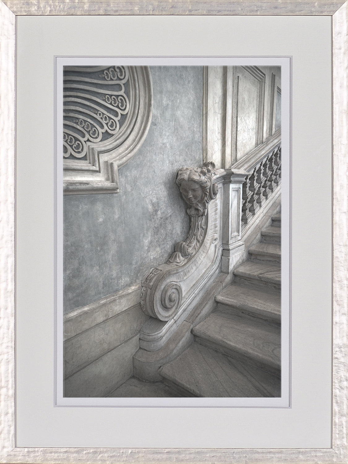 Timeworn Details II wall art featuring intricate architectural details and a staircase in muted tones.