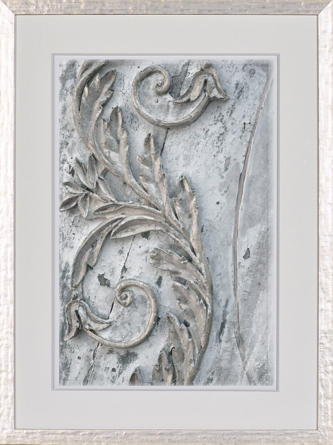 Timeworn Details III wall art featuring intricate gray and white floral relief design