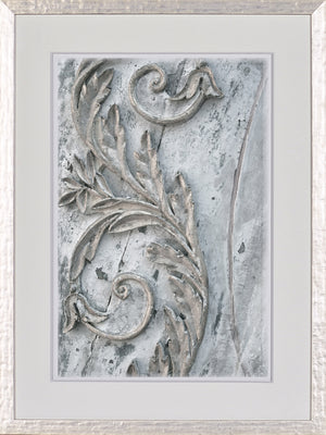 Timeworn Details III wall art featuring intricate gray and white floral relief design