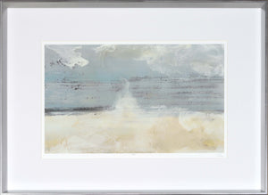 Pale Blue II – Limited Edition wall art featuring soft blue and beige abstract patterns in a silver frame.