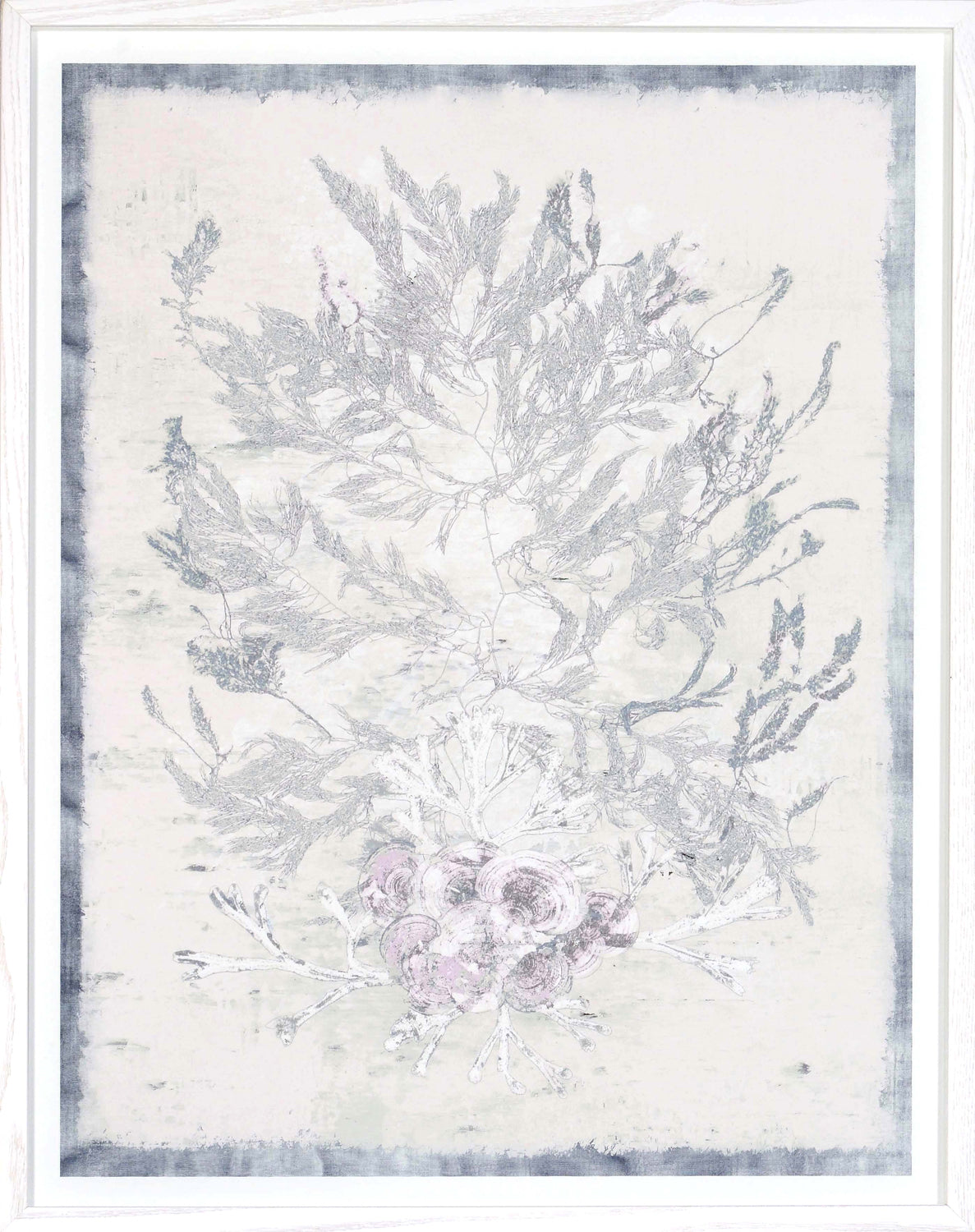 Seaweed Collection I wall art featuring delicate seaweed illustrations in soft gray and pink tones.