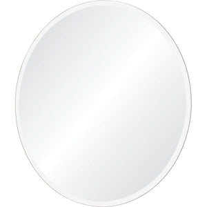 Kiko mirror, round shape with a smooth reflective surface and thin white frame.