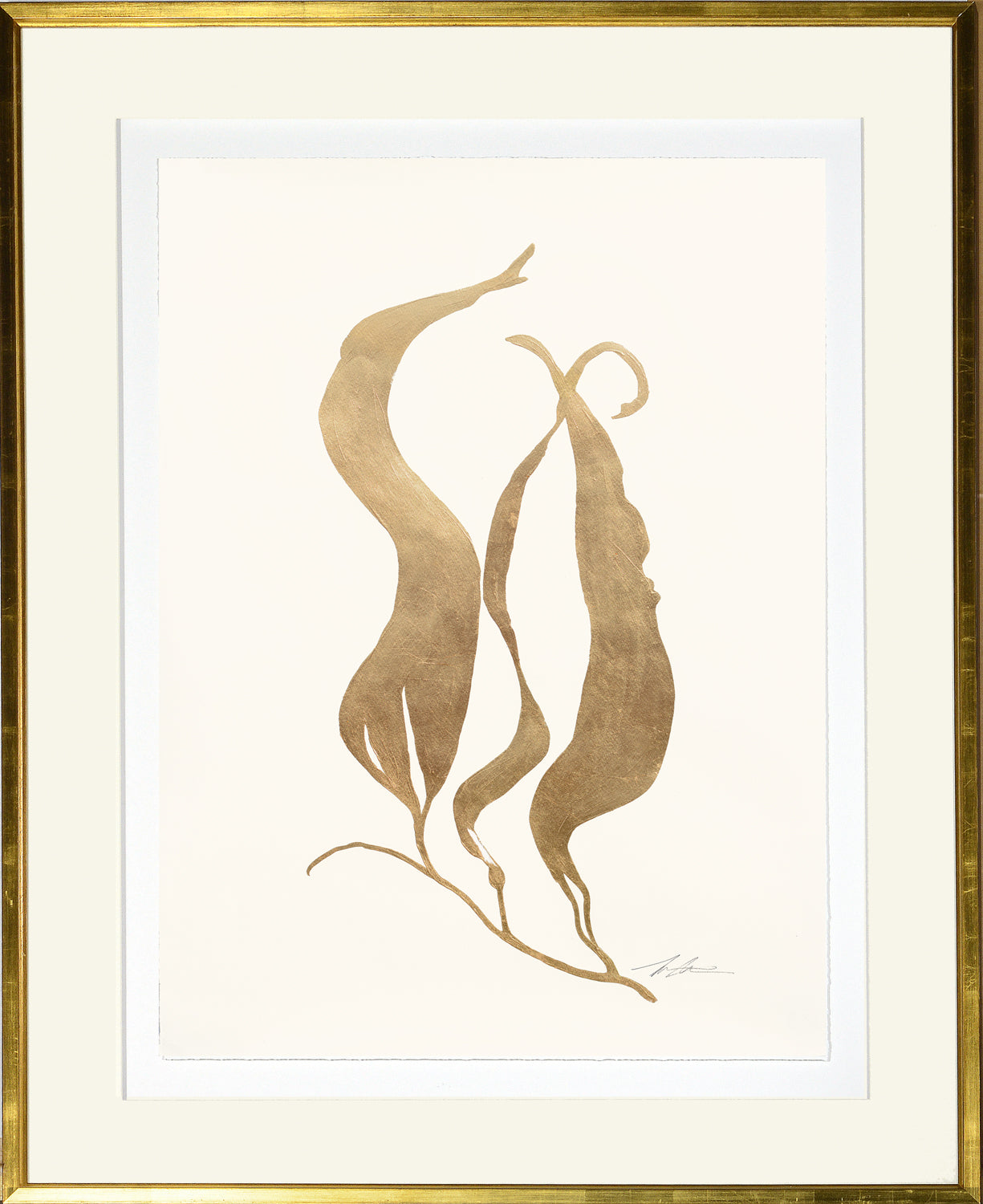 Gilded Sea Weed I wall art featuring gold seaweed design on cream background, framed in gold.