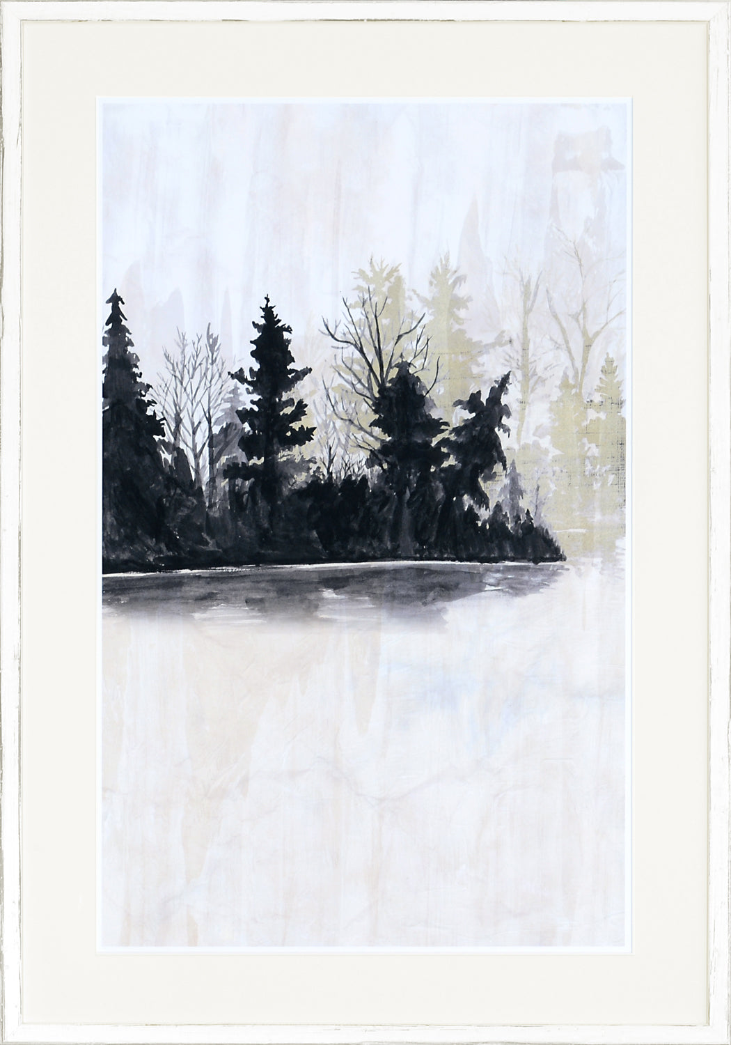 Pine Island II wall art featuring a serene landscape with dark trees against a light background.