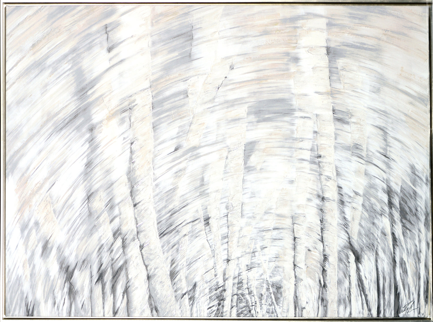 Static Motion wall art featuring abstract grey and white brush strokes with a textured finish.