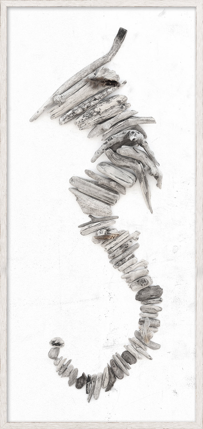 Driftwood Seahorse I wall art featuring a seahorse shape made from natural driftwood pieces.