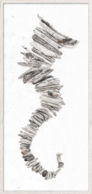 Driftwood Seahorse II wall art featuring a seahorse shape made from driftwood pieces on a white background.