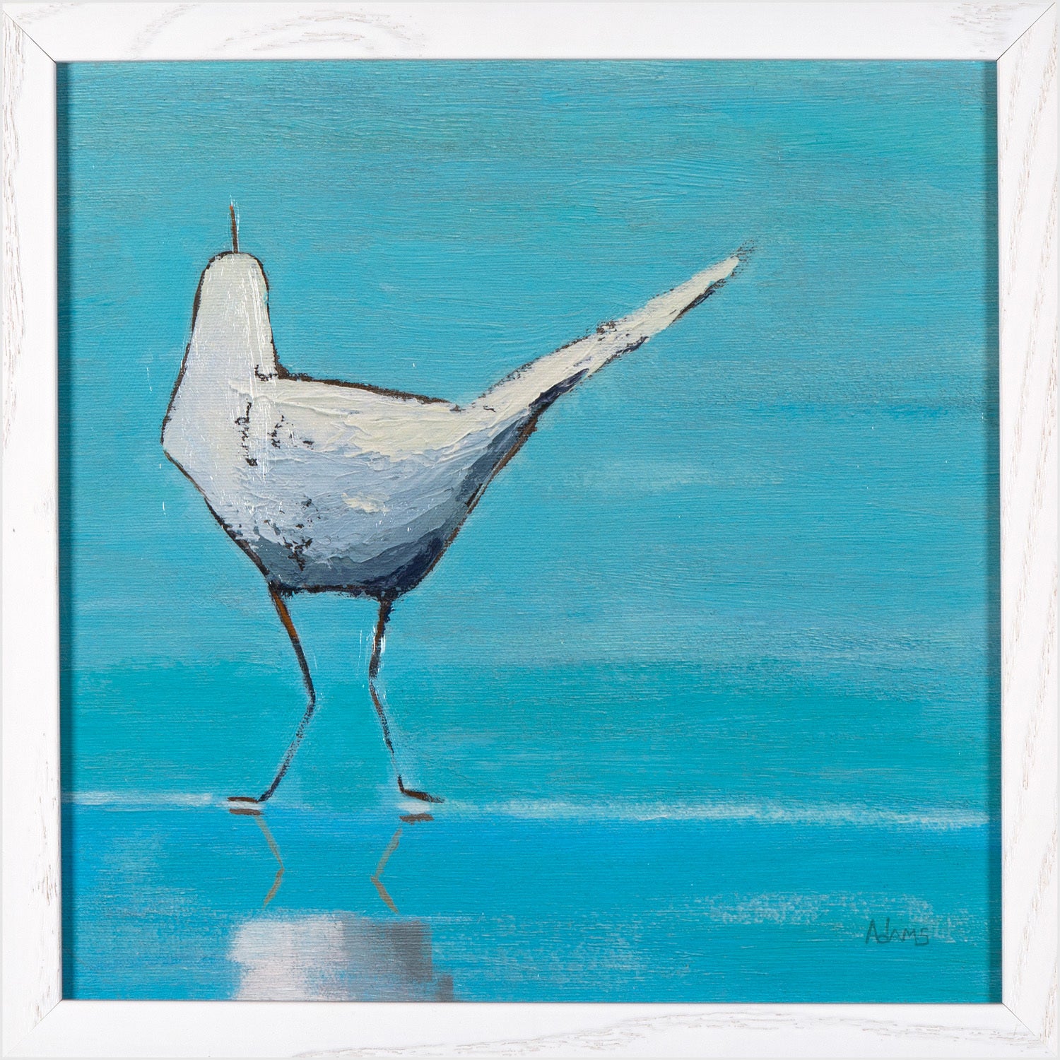 Egret II wall art featuring a white bird on a turquoise background