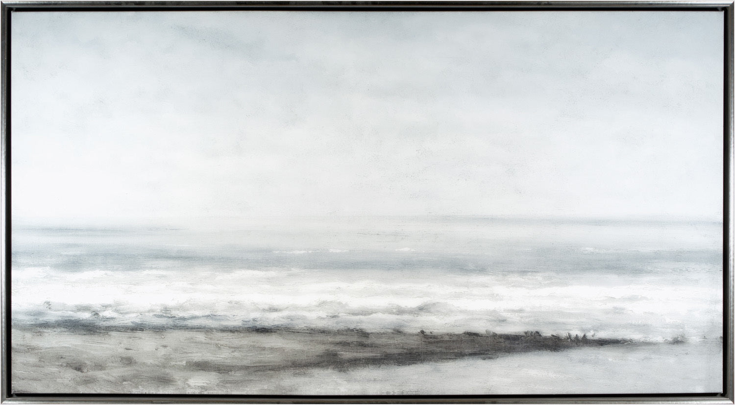 Seascape Near Heijst wall art featuring a serene gray and white ocean scene with soft waves.