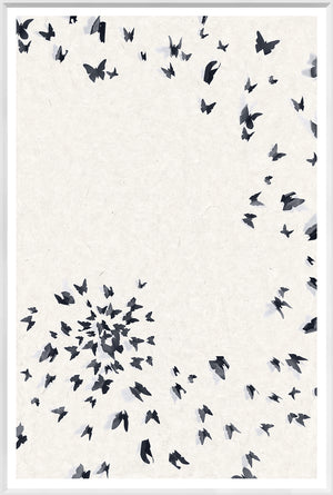 Spirale Papillon II wall art featuring black butterflies on a textured white background.