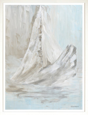 Summer Sails wall art featuring a textured white sail against a soft blue background