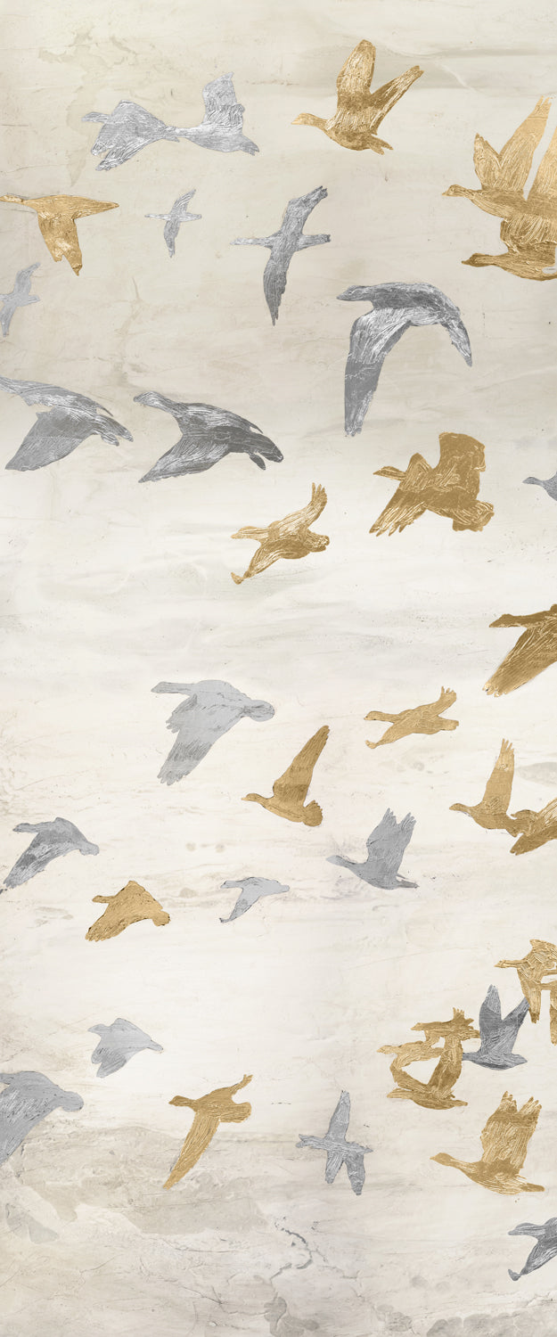 Migrating Flight Panel I — nature and landscape gallery canvas art in neutral tones at Laurie Yapp Home
