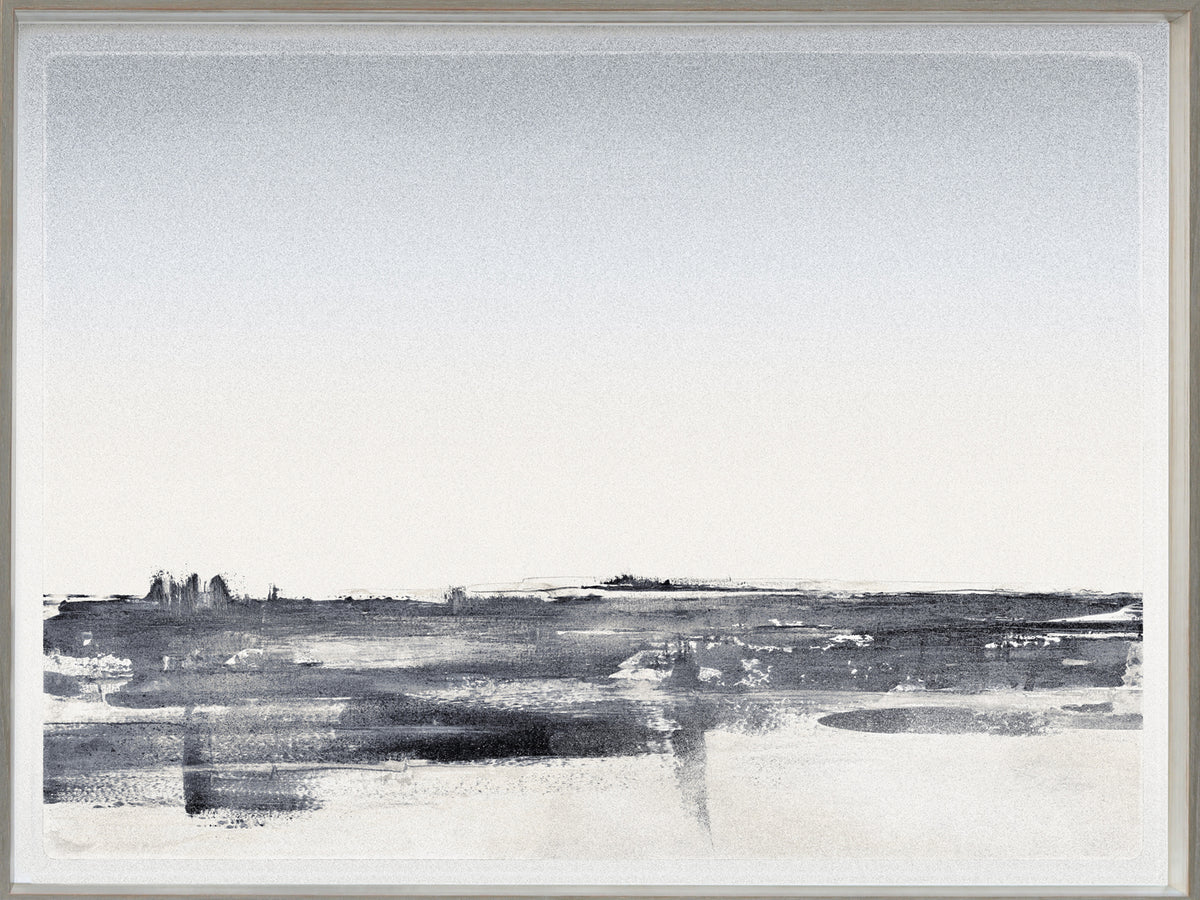 Silvered Land III wall art featuring abstract landscape in gray and white tones.