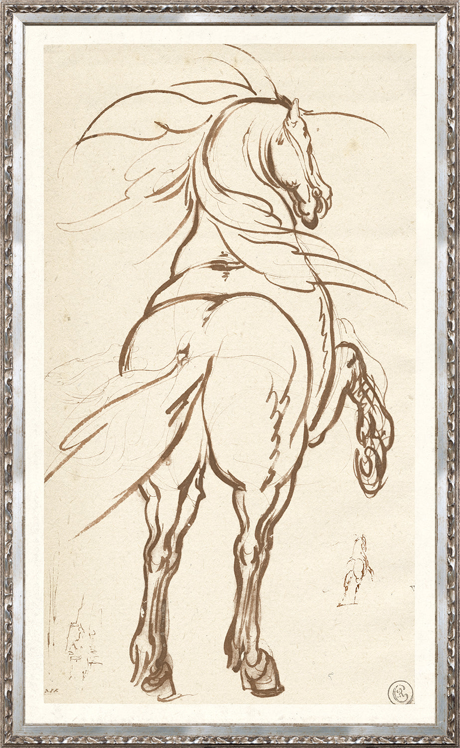Collection 01 – Study Of A Rearing Horse – 1616 by Celadon, ink sketch of a horse rearing.