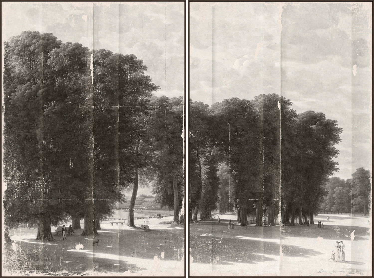 Grisaille Landscape Diptych framed art print, 110.5 × 82 in