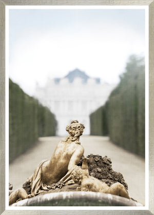 Toward Versailles wall art featuring a statue in a garden with blurred palace background.