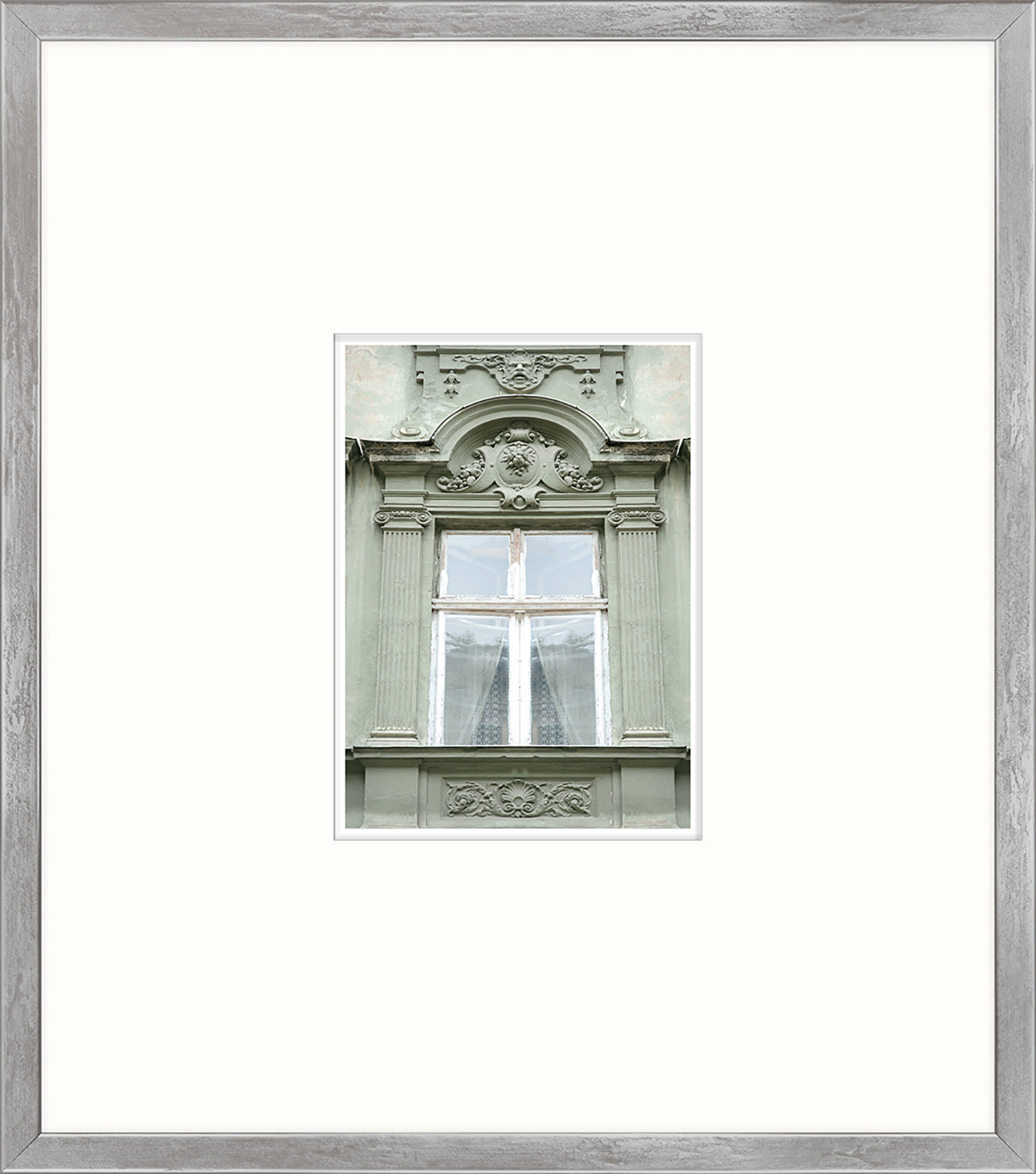 Pastel Revival Series X wall art featuring a green architectural window with intricate detailing.