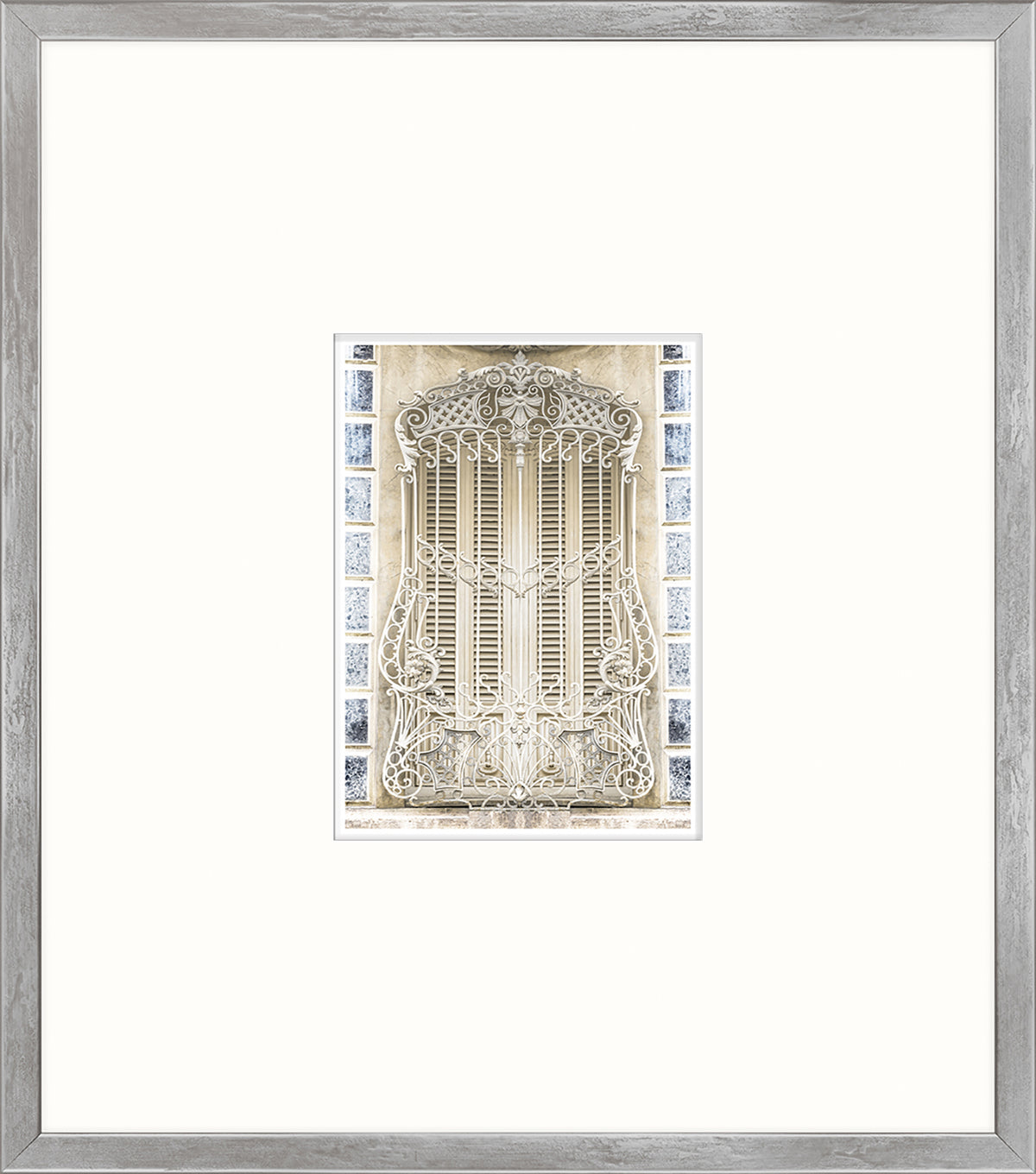 Pastel Revival Series XII wall art featuring an ornate white wrought iron window design