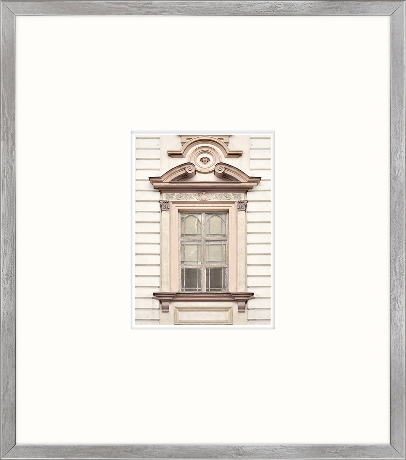 Pastel Revival Series XIII wall art featuring a decorative window with a light frame and intricate detailing.