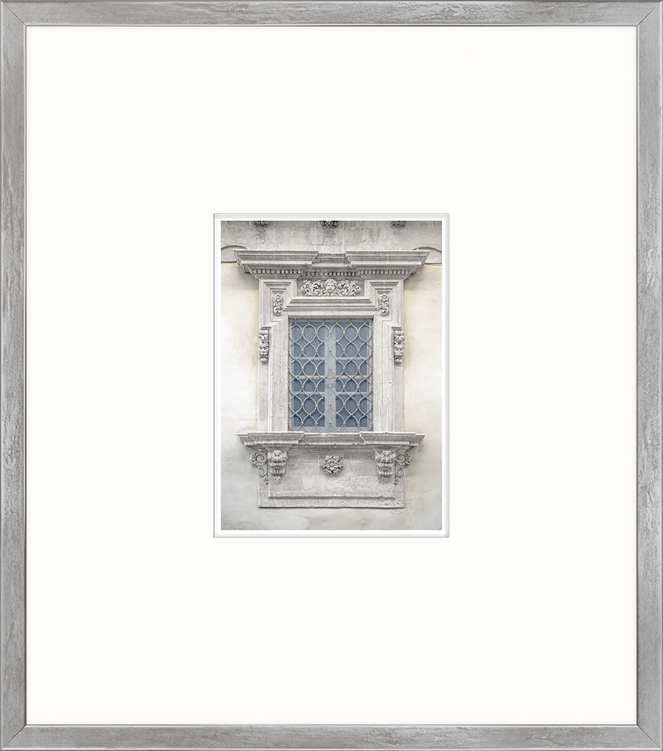 Pastel Revival Series XIV wall art featuring a detailed window with a gray stone frame.