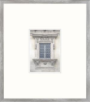 Pastel Revival Series XIV wall art featuring a detailed window with a gray stone frame.