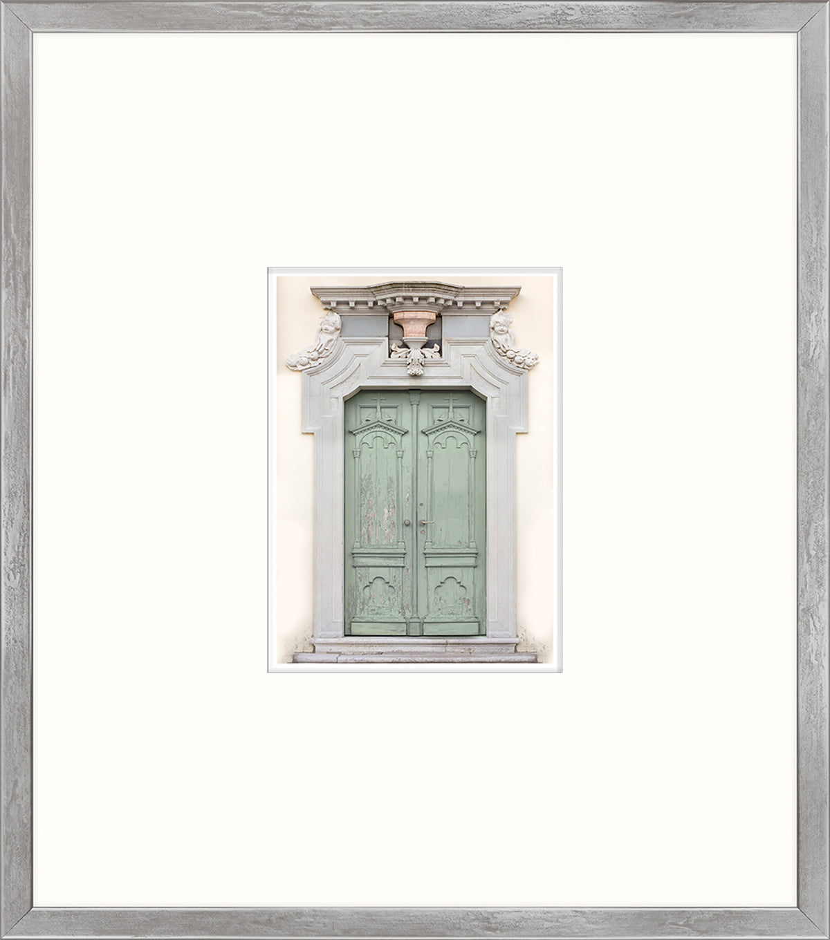 Pastel Revival Series XVIII wall art featuring a vintage green double door with ornate detailing