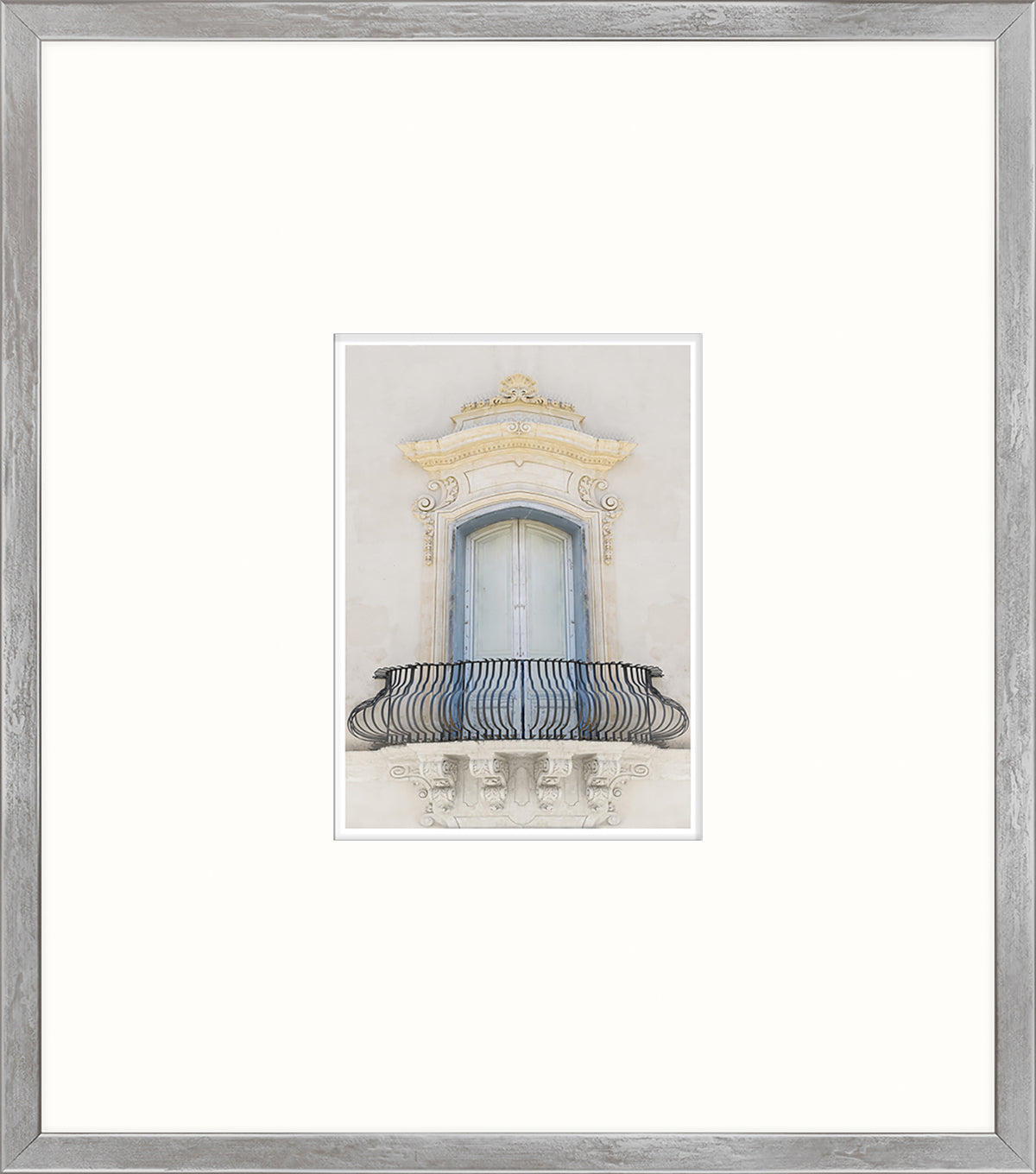 Pastel Revival Series XIX wall art featuring a decorative balcony and window in soft colors.