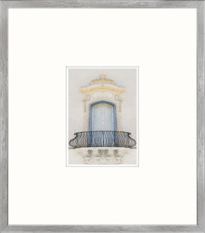 Pastel Revival Series XIX wall art featuring a decorative balcony and window in soft colors.