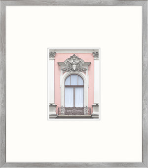 Pastel Revival Series XX wall art featuring a pink building facade with ornate window details.