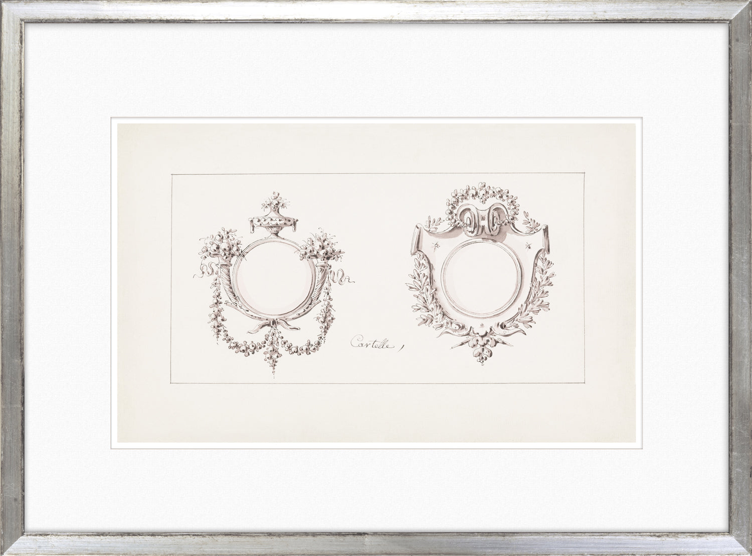 De Lalonde Design I wall art featuring two ornate frames with floral designs in black and white.