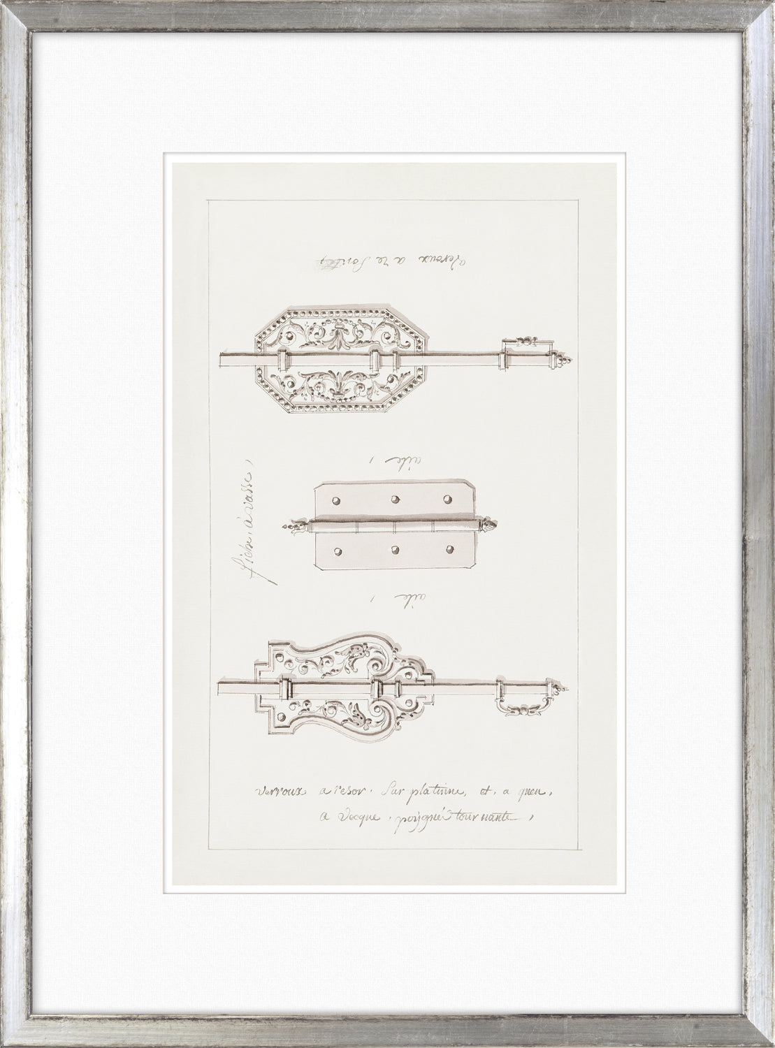 De Lalonde Design VI wall art featuring intricate sketches of decorative hardware in sepia tones.