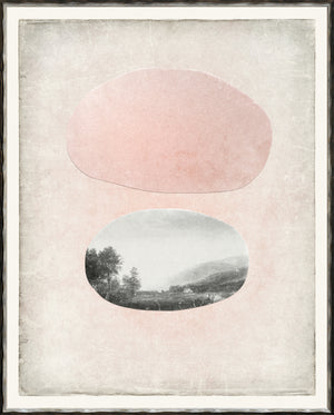 Mod – Landscape III wall art featuring soft pink and gray abstract shapes with a landscape image.