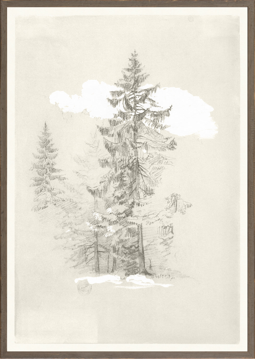 Collection 07 – Church – Tree Drawing – 1868, detailed pencil drawing of trees on light background.