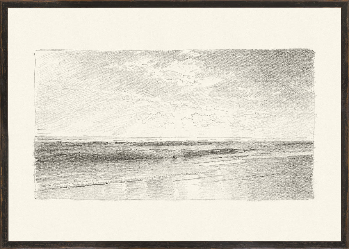 Collection 07 – Richards – Folio, Seascape I wall art featuring a serene ocean view in pencil sketch style.