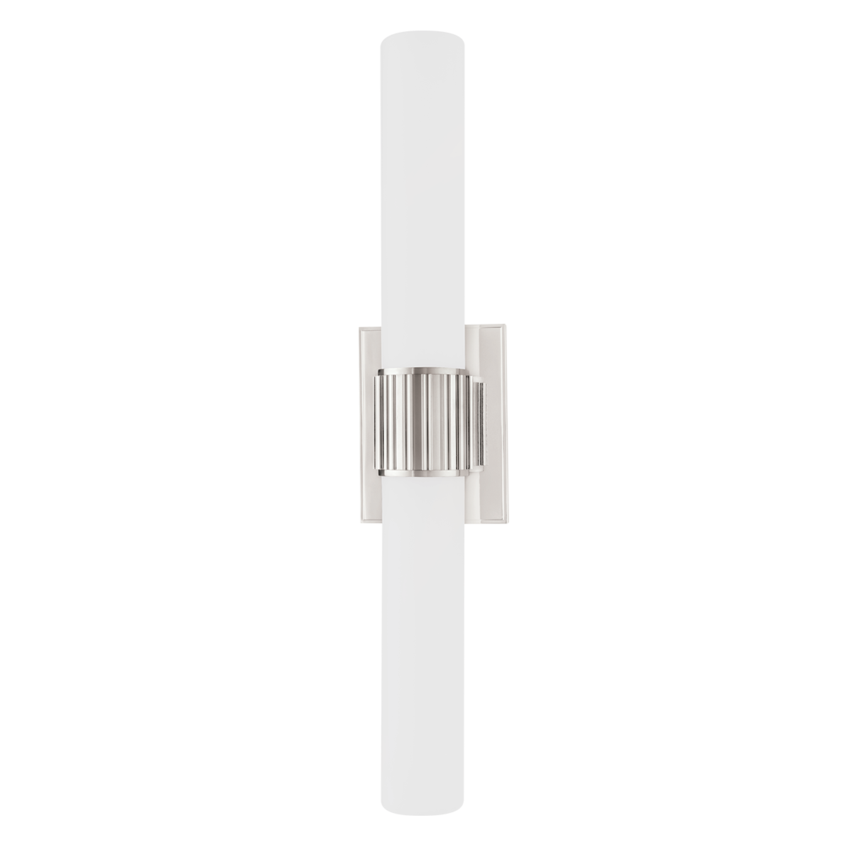 Fulton Bath And Vanity in polished nickel shown from a second angle to highlight the arm spread and shade silhouette.