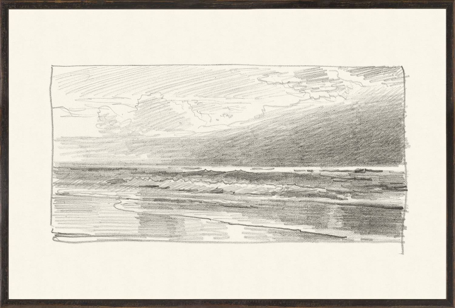 Richards – Folio, Graphite Seascape V – 1870, a monochrome sketch of ocean waves and clouds