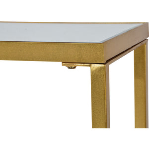 Havana console table close-up showing gold frame and mirrored top