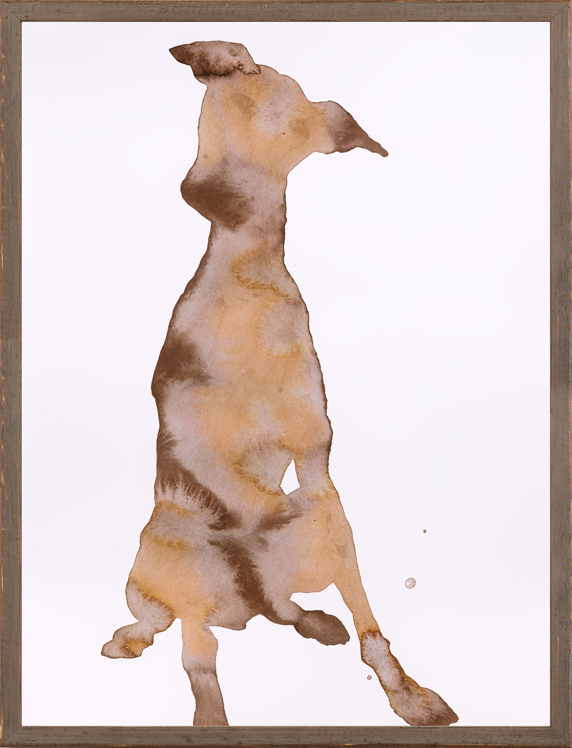 Shadow Play – Sit wall art featuring a silhouette of a dog in earthy tones on a white background.