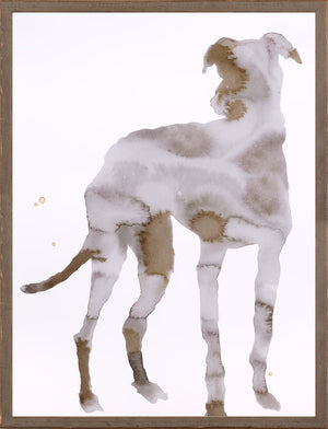 Shadow Play – Stand wall art featuring a watercolor silhouette of a dog in shades of brown and white.