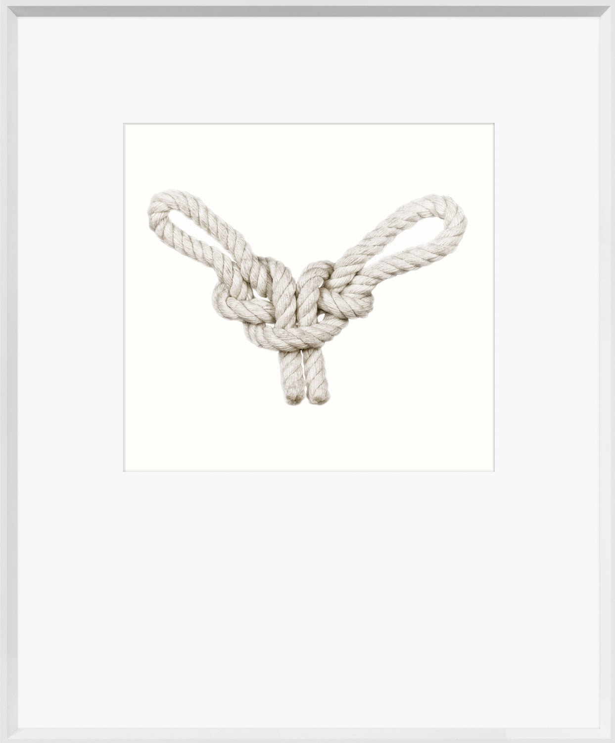Knot – Spanish Bowline wall art featuring a detailed white rope knot on a plain background.
