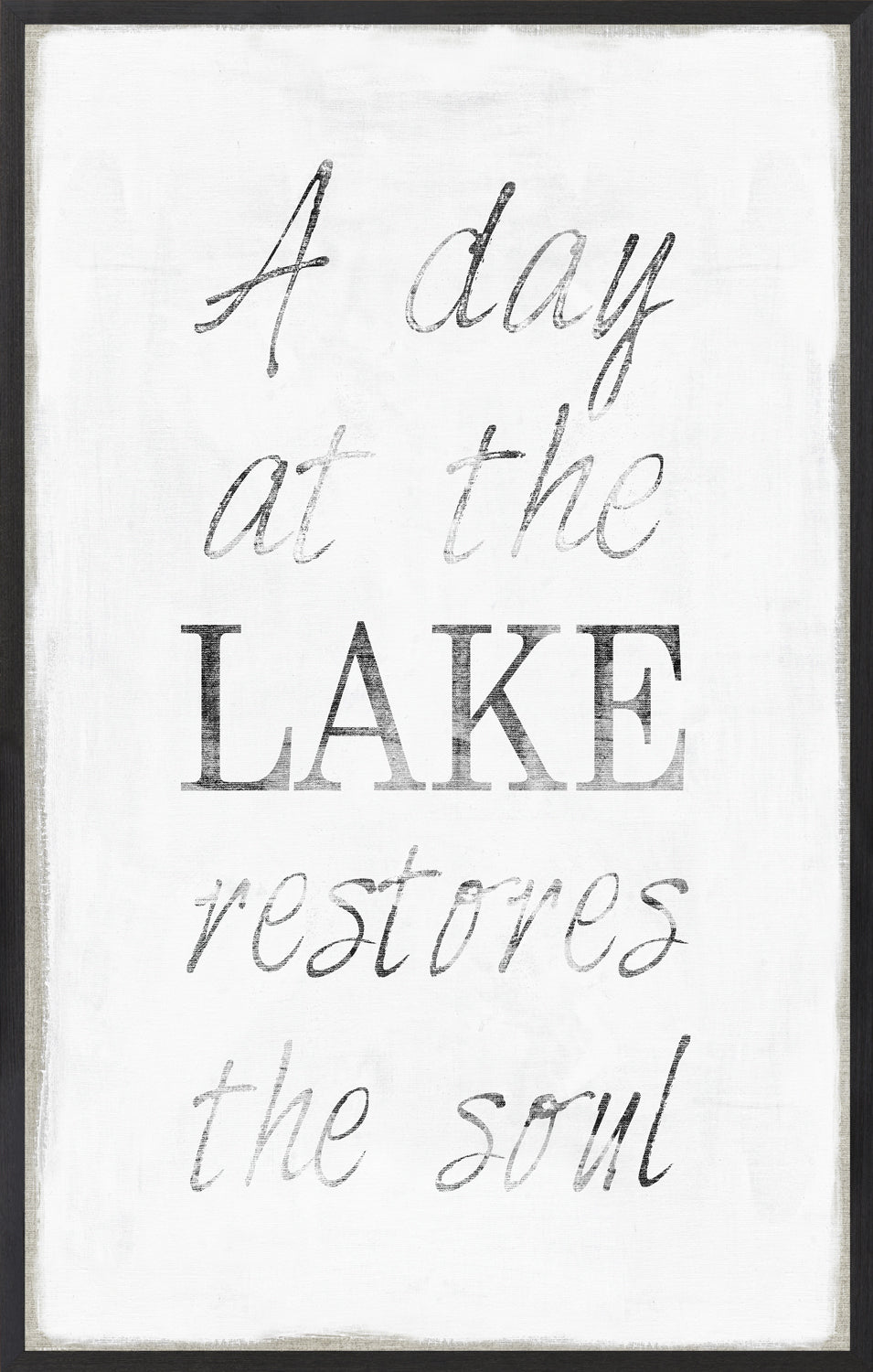A Day at the Lake wall art featuring black text on a white background