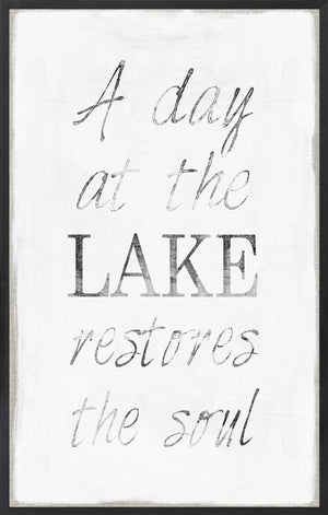 A Day at the Lake wall art featuring black text on a white background