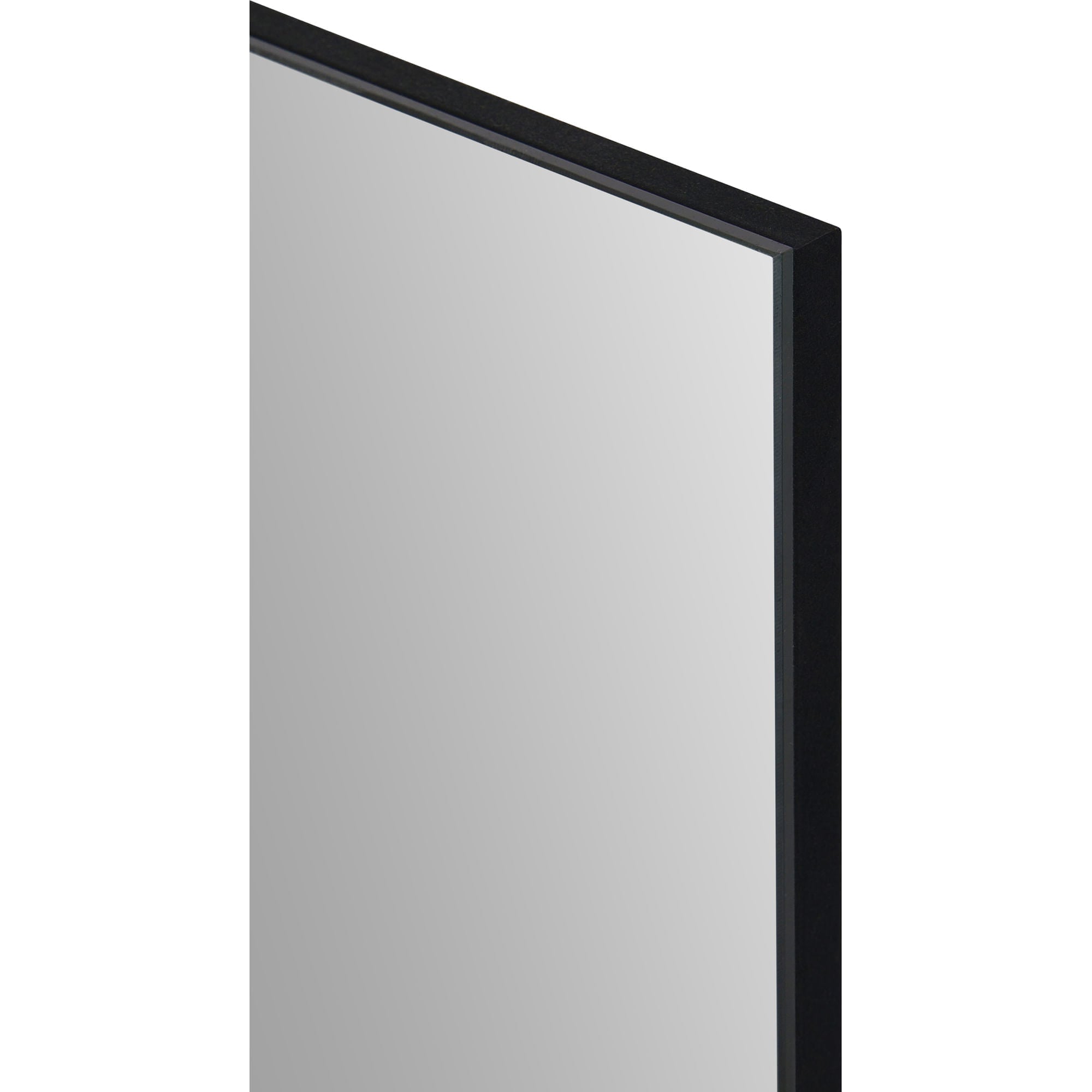 Reynolds mirror edge view, displaying a matte black frame and clear reflective surface.