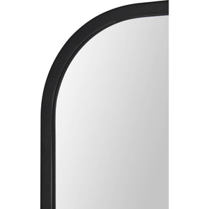 Ammar mirror with a rounded black frame and reflective surface, close-up view.