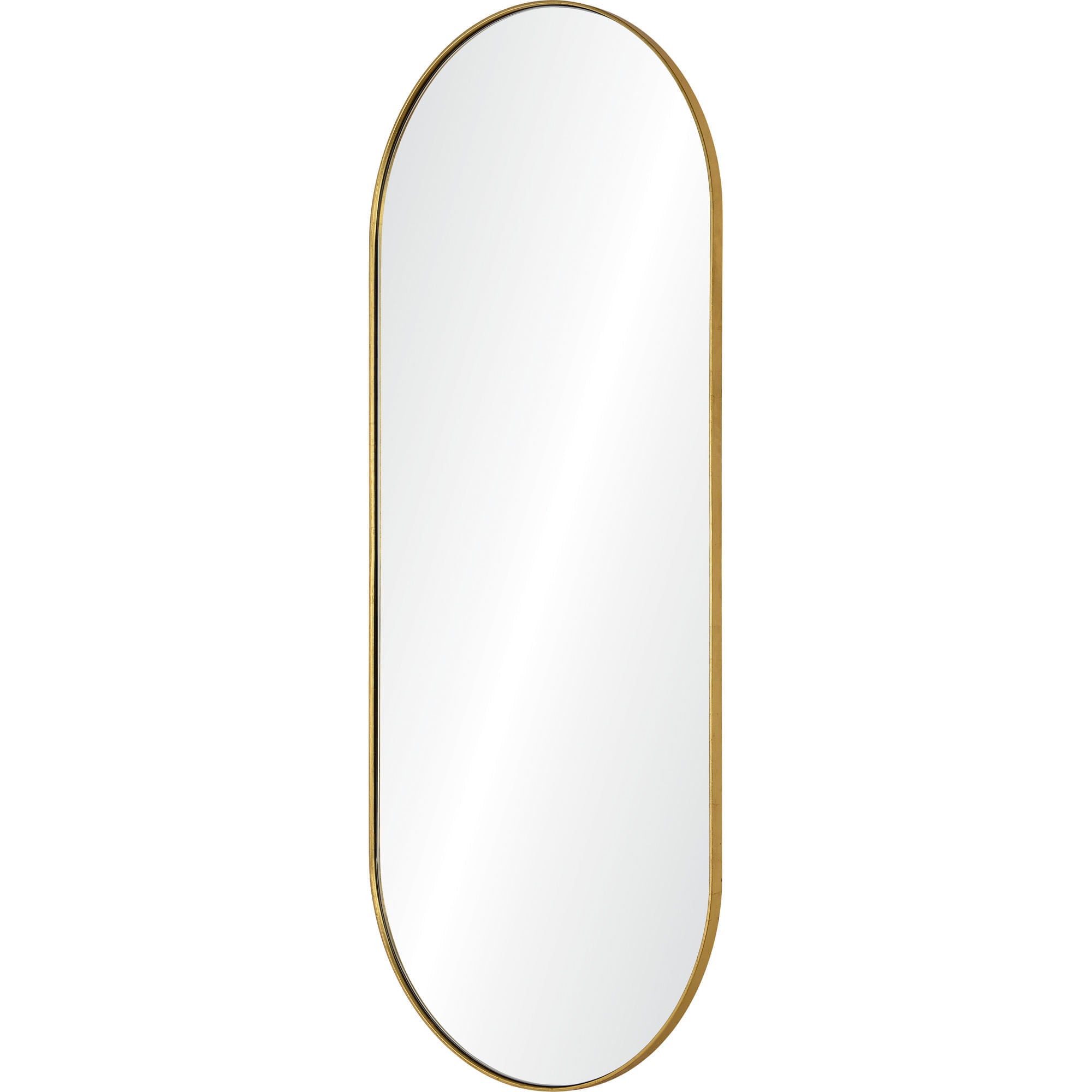 Marius mirror by Renwil, oval shape with a gold frame, full-length view.