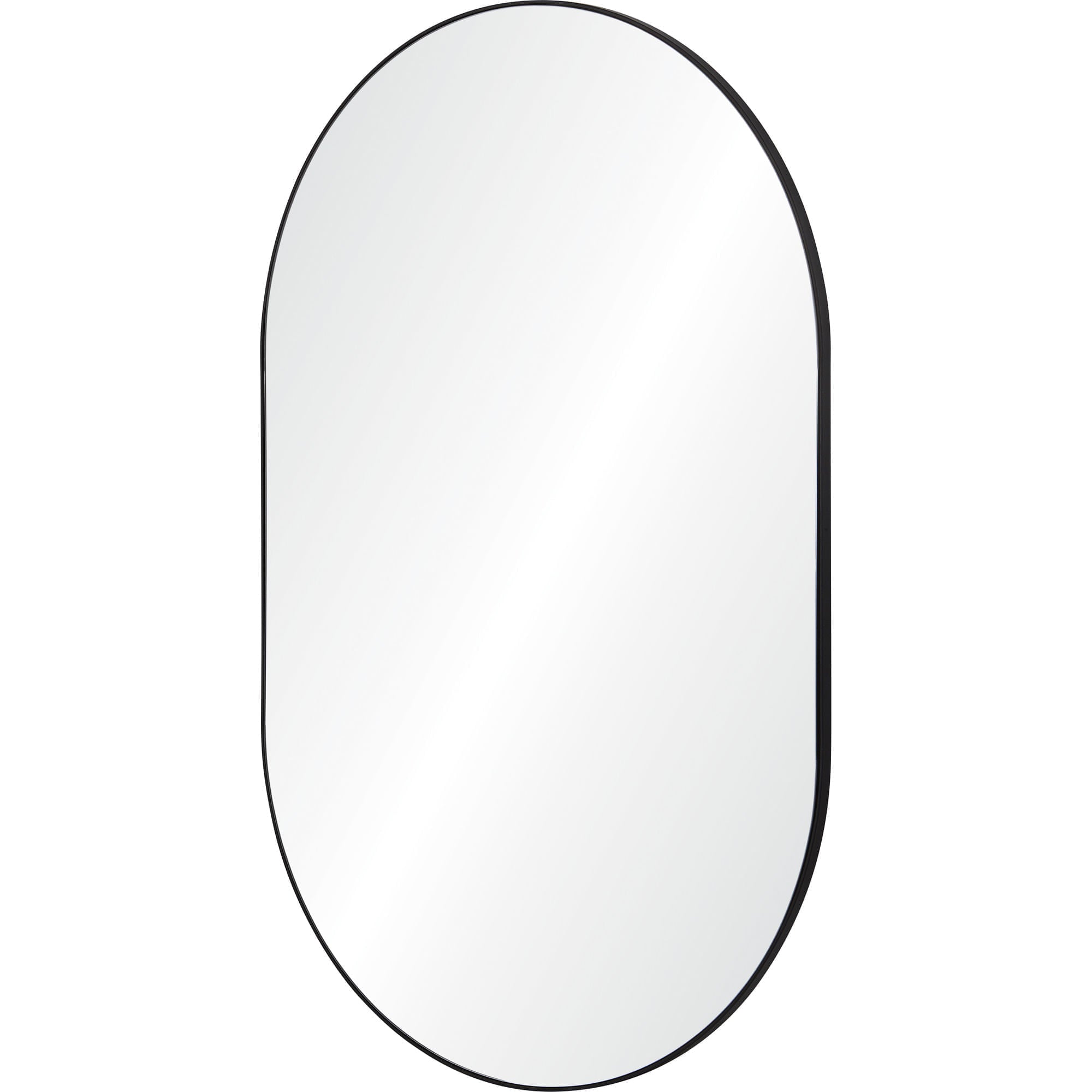Webster mirror featuring an oval shape with a black frame and reflective surface.