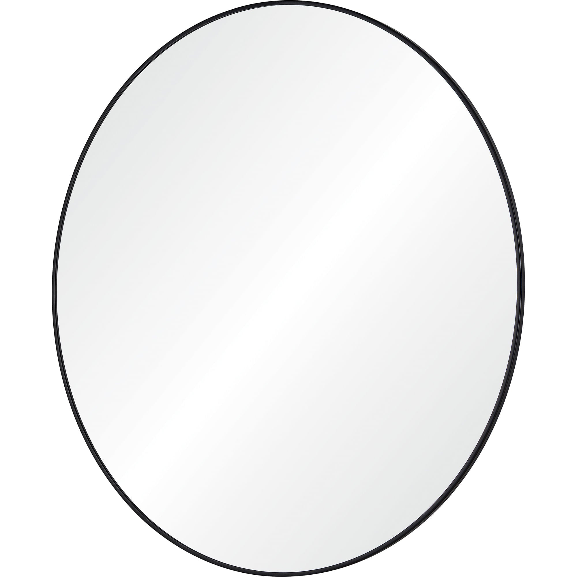 Cori mirror by Renwil, round shape with a sleek black frame, reflecting light.