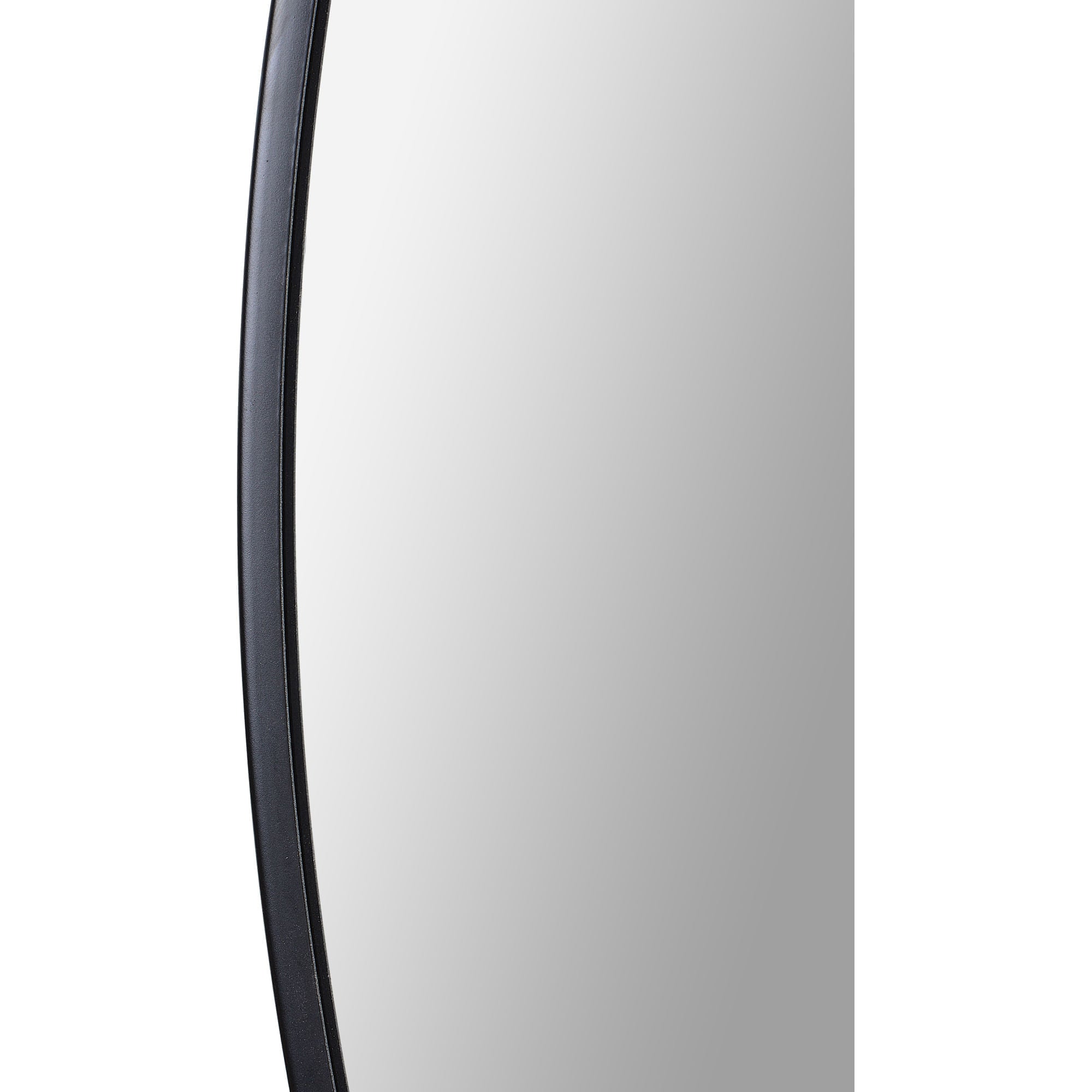 Cori mirror by Renwil, close-up view showing the curved black frame and reflective surface.