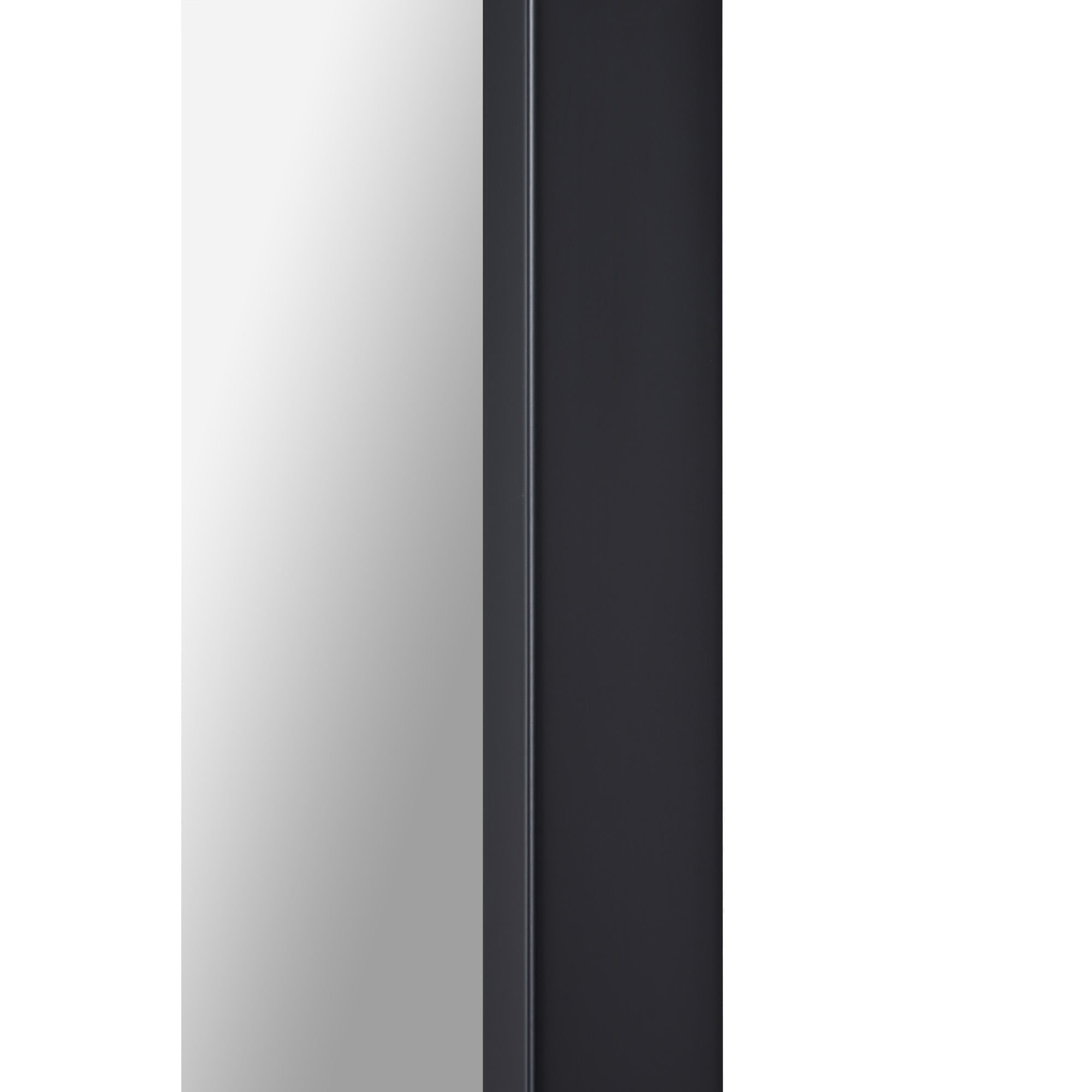 Keene mirror displaying a side view of the black frame with a clear reflective surface.