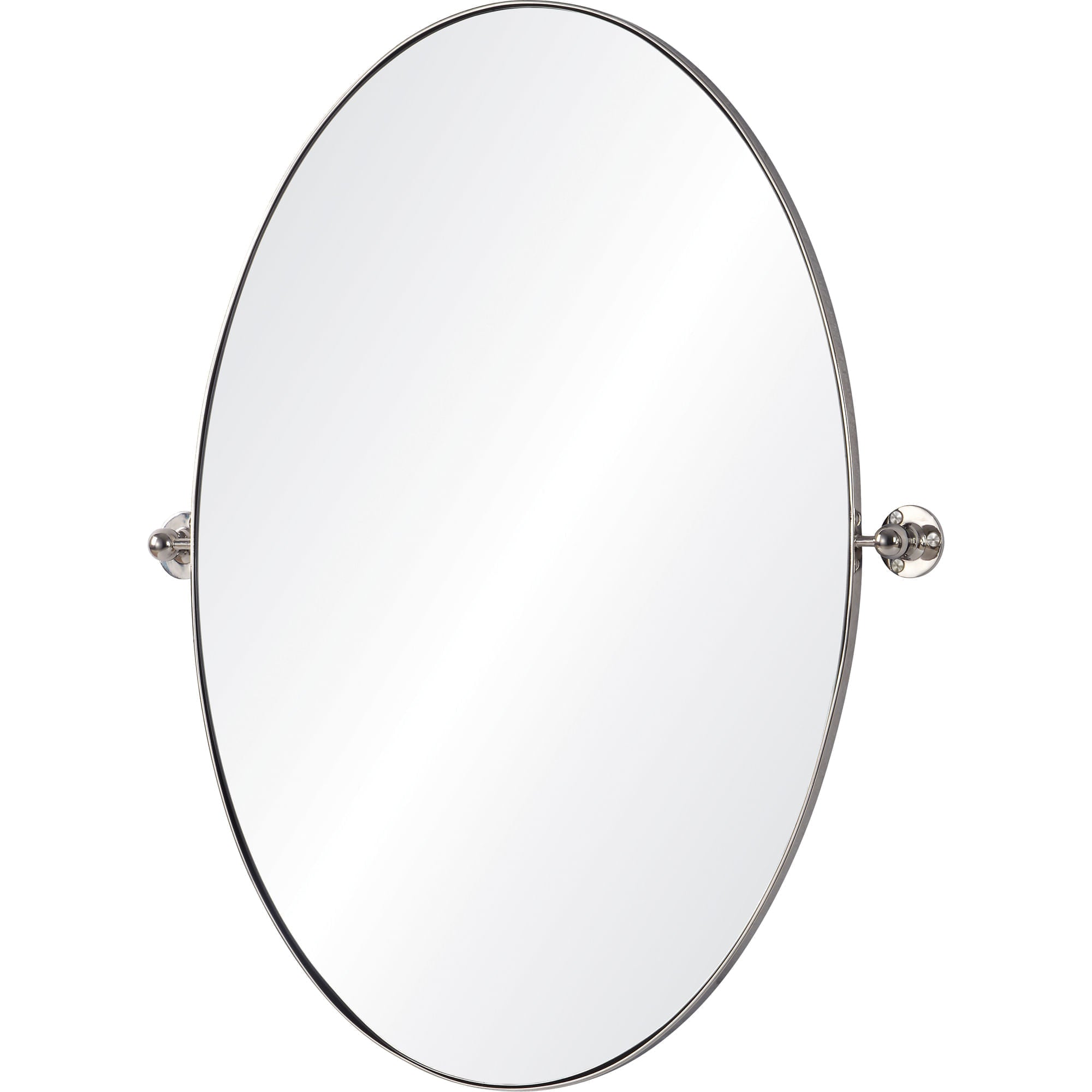 Azalea mirror with an oval shape and sleek silver frame, mounted on a wall.